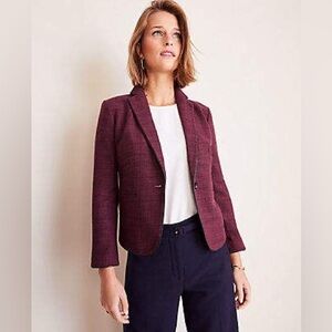 Ann Taylor The Newbury in Glen Plaid Burgundy Blazer